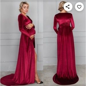 Mia Dream Design Burgundy Velvet Maternity Wrap Dress with Train Size Med NWT